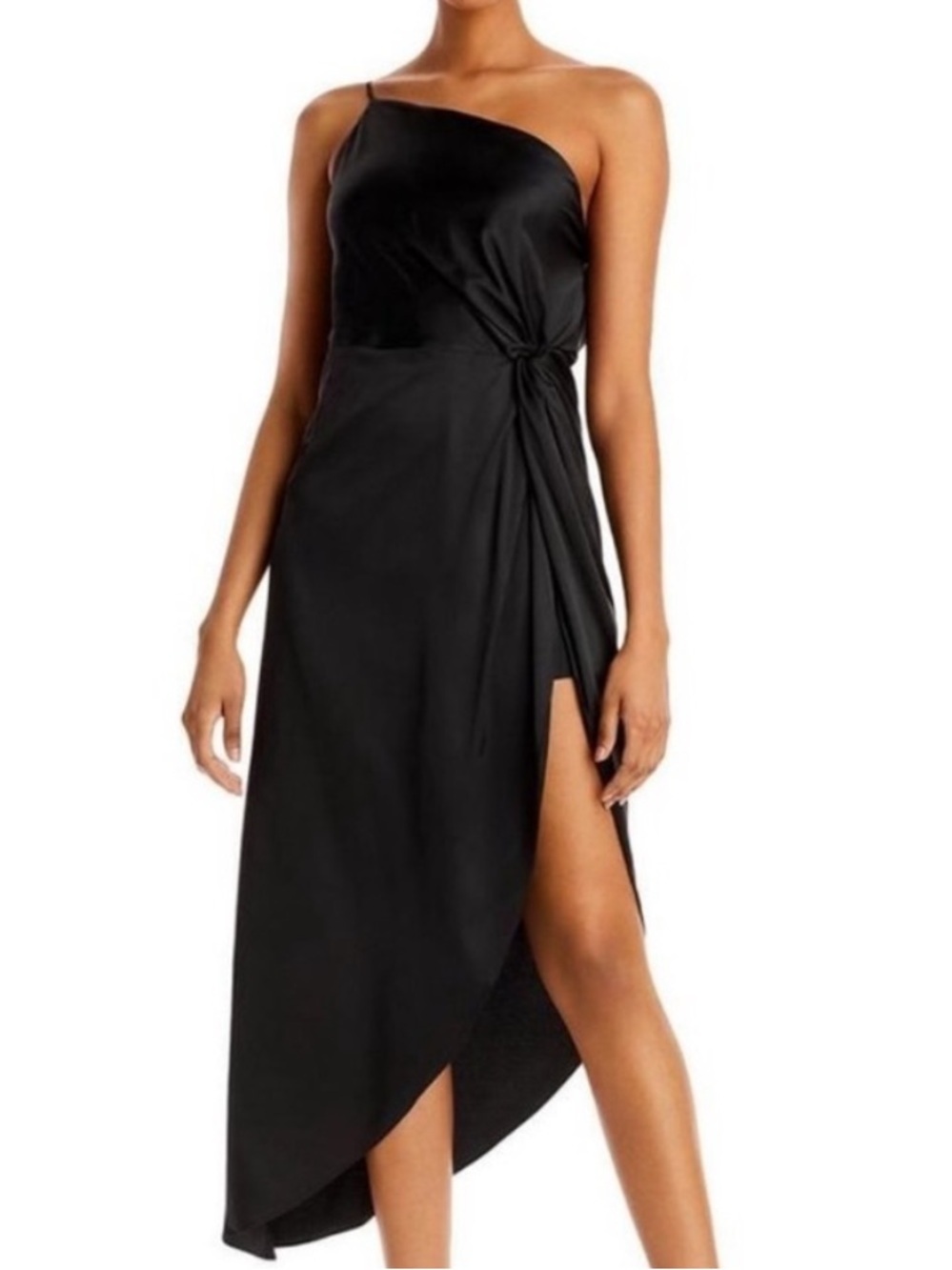 NWT AQUA Black One-Shoulder Asymmetrical Ruch Side Dress Size Medium